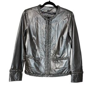 Silver Leather Jacket for Women